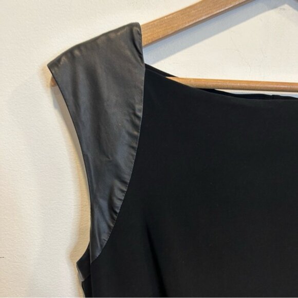 Anne Klein Black Sheath Dress Faux Leather Shoulders - Picture 2 of 6